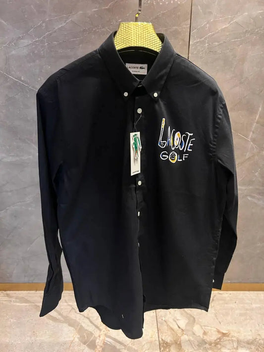 LACOST_E GOLF BLACK SIDE PRINTED PREMIUM SHIRT