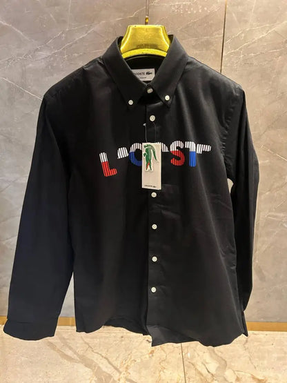 LACOST_E BLACK FRONT PRINTED PREMIUM SHIRT