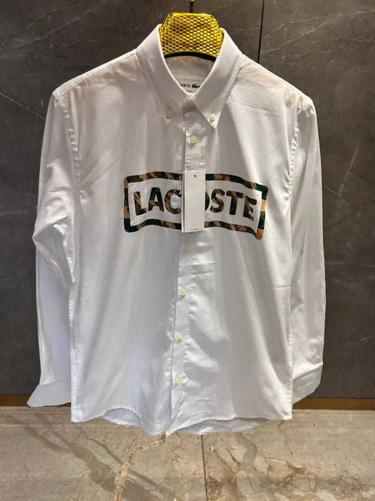 LACOST_E CAMOFLAUGE WHITE FRONT PRINTED SHIRT
