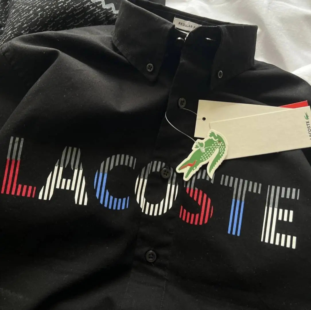 LACOST_E BLACK FRONT PRINTED PREMIUM SHIRT