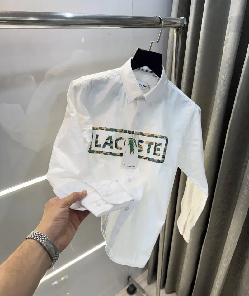 LACOST_E CAMOFLAUGE WHITE FRONT PRINTED SHIRT