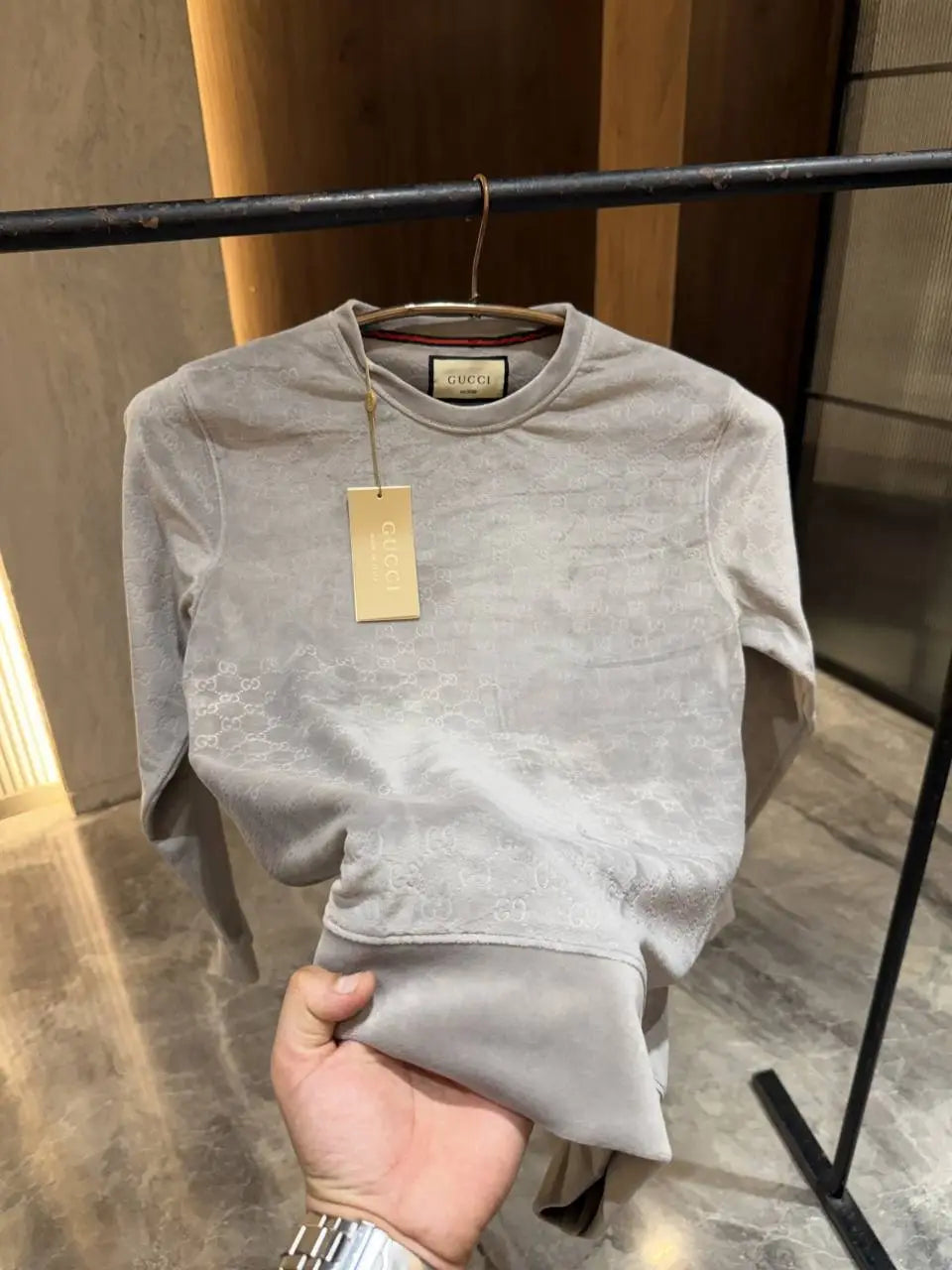 Gucc i Grey Pure Velvet Monogram Tshirt