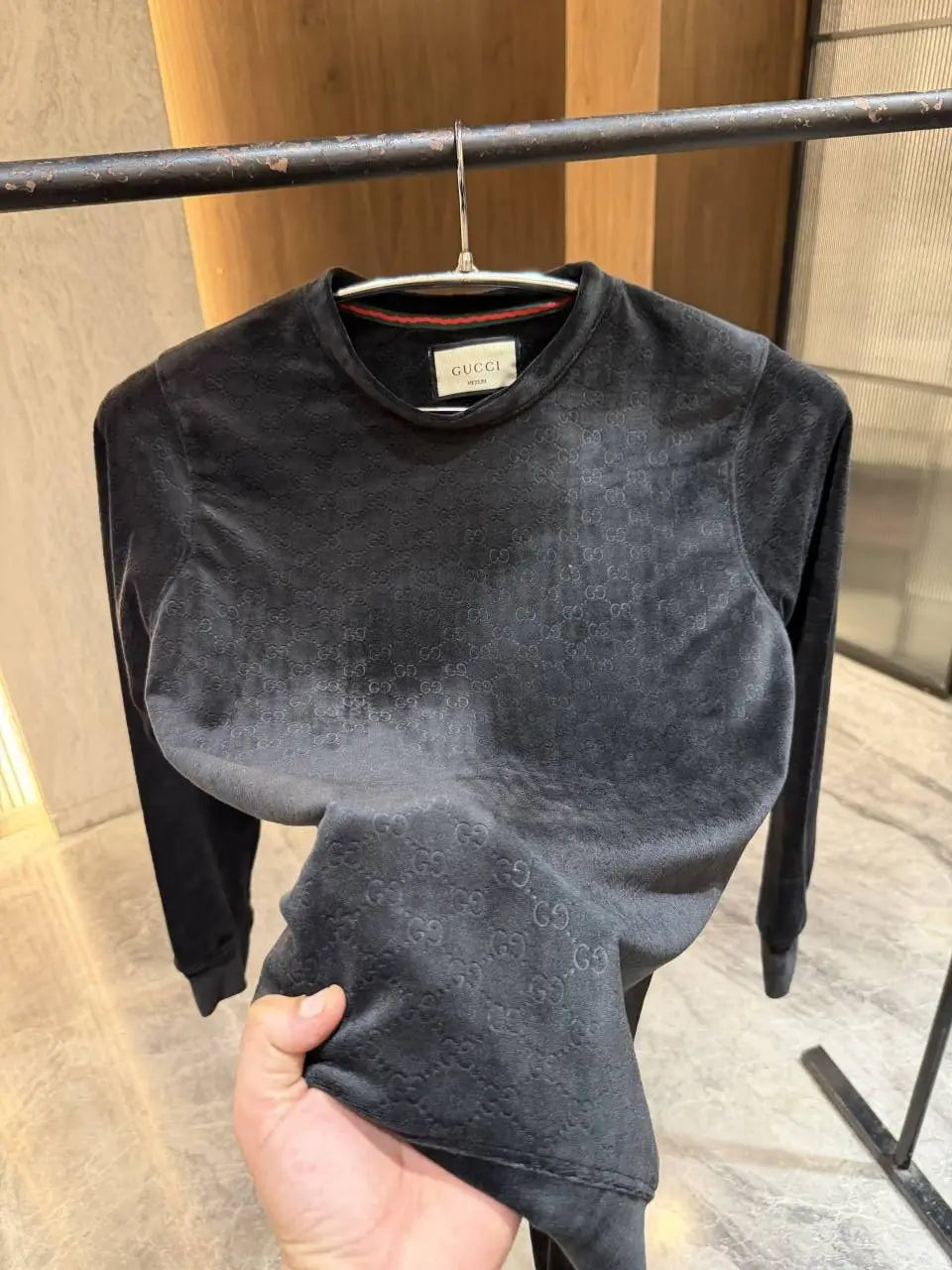 Gucc i Black Pure Velvet Monogram Tshirt