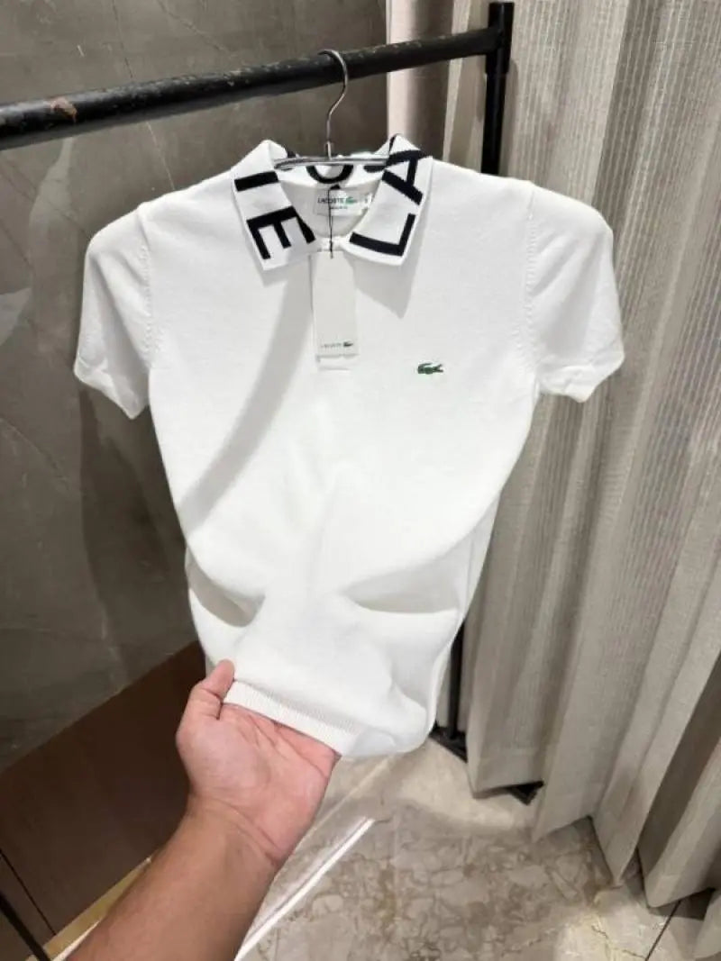 Lacost_e White Knitted polo Brand Collars
