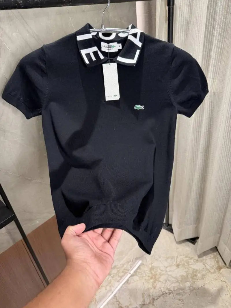 Lacost_e Black Knitted polo Brand Collars