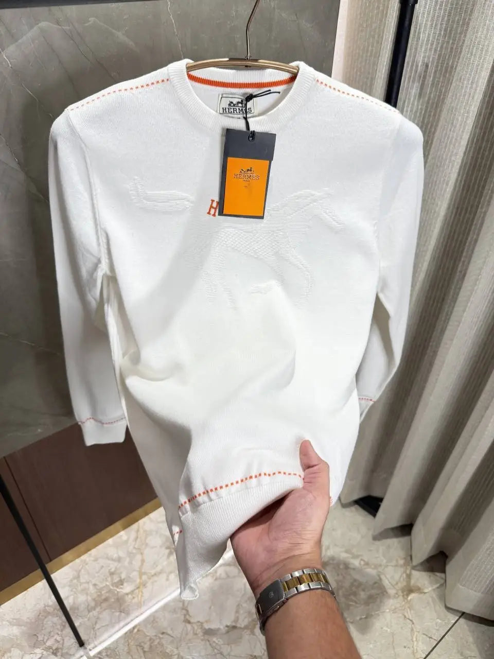 Herme_s White Knitted Sweater Imported