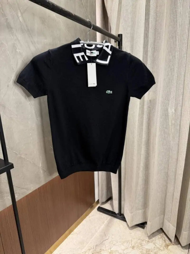 Lacost_e Black Knitted polo Brand Collars