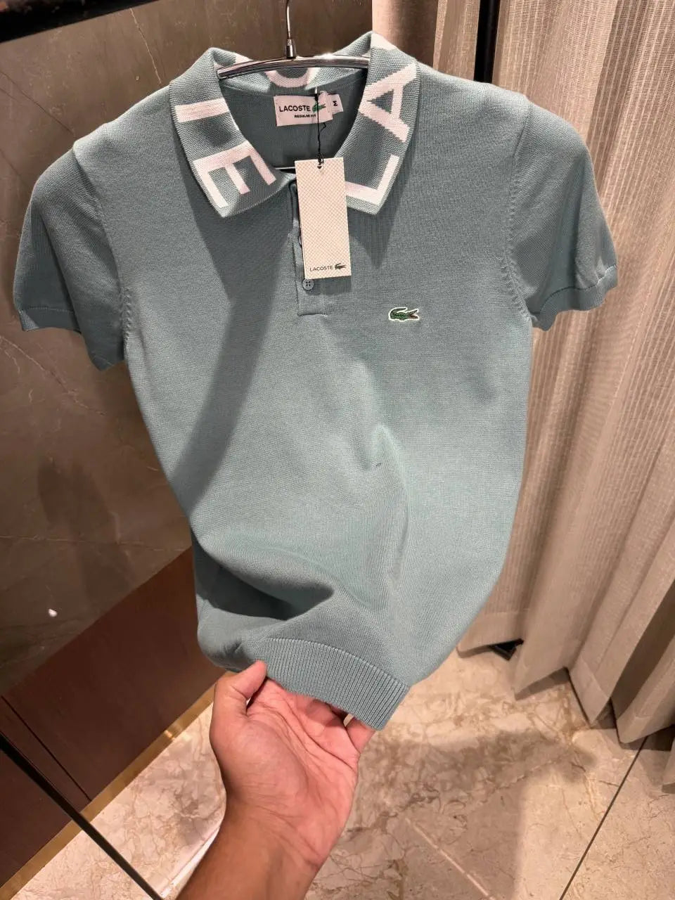 Lacost_e Light Green Knitted polo Brand Collars