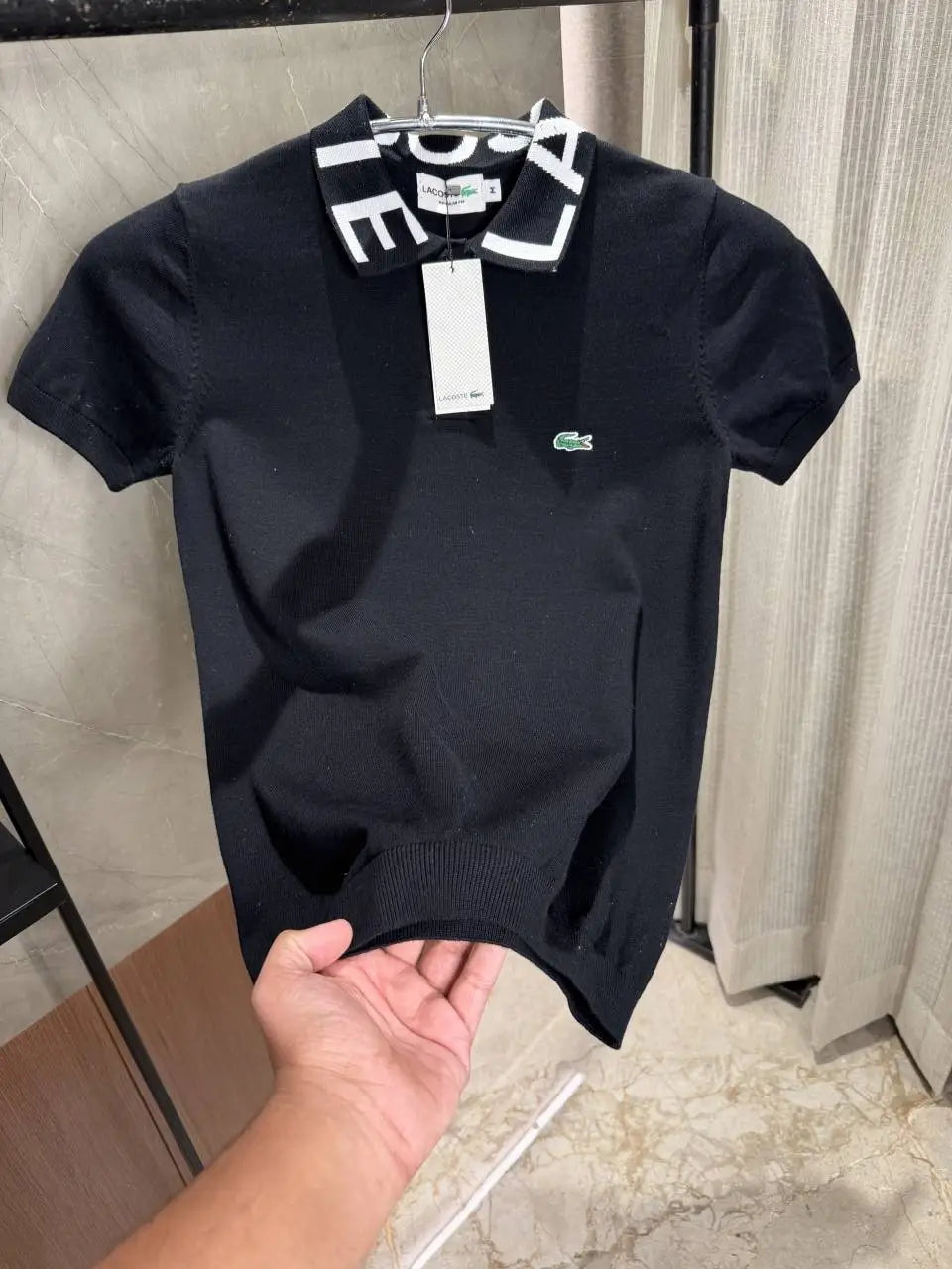 Lacost_e Black Knitted polo Brand Collars