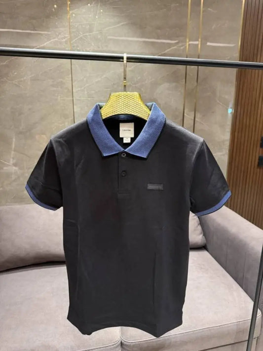 SALE CALVIN KLEI_N BLACK PREMIUM FABRIC COLLAR WORK POLO