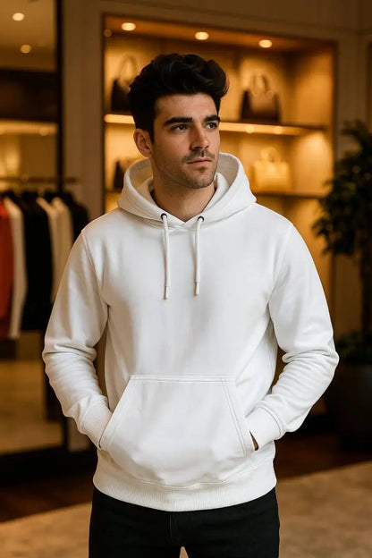 Zar_a Men White Plain Hoodie