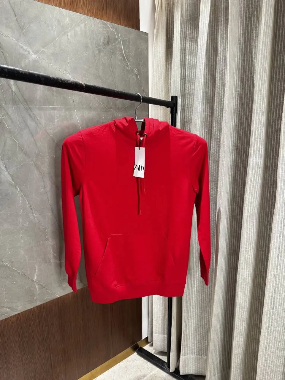 Zar_a Men Red Plain Hoodie