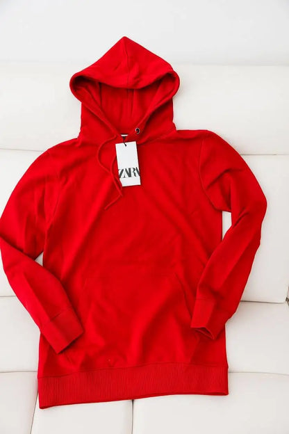 Zar_a Men Red Plain Hoodie