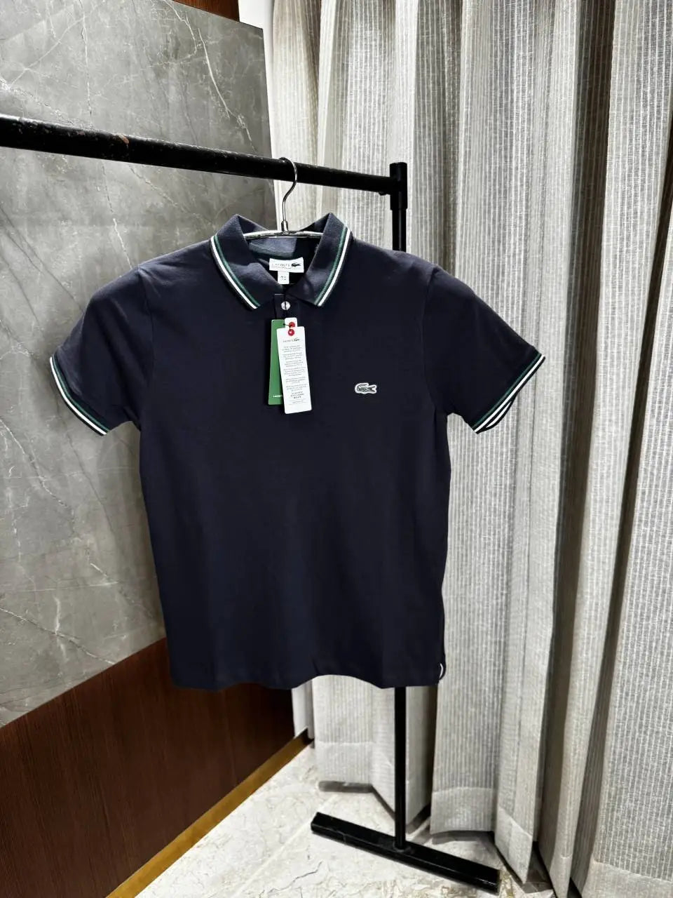 Lacost_e Dark grey Polo Tshirt with Brand collar