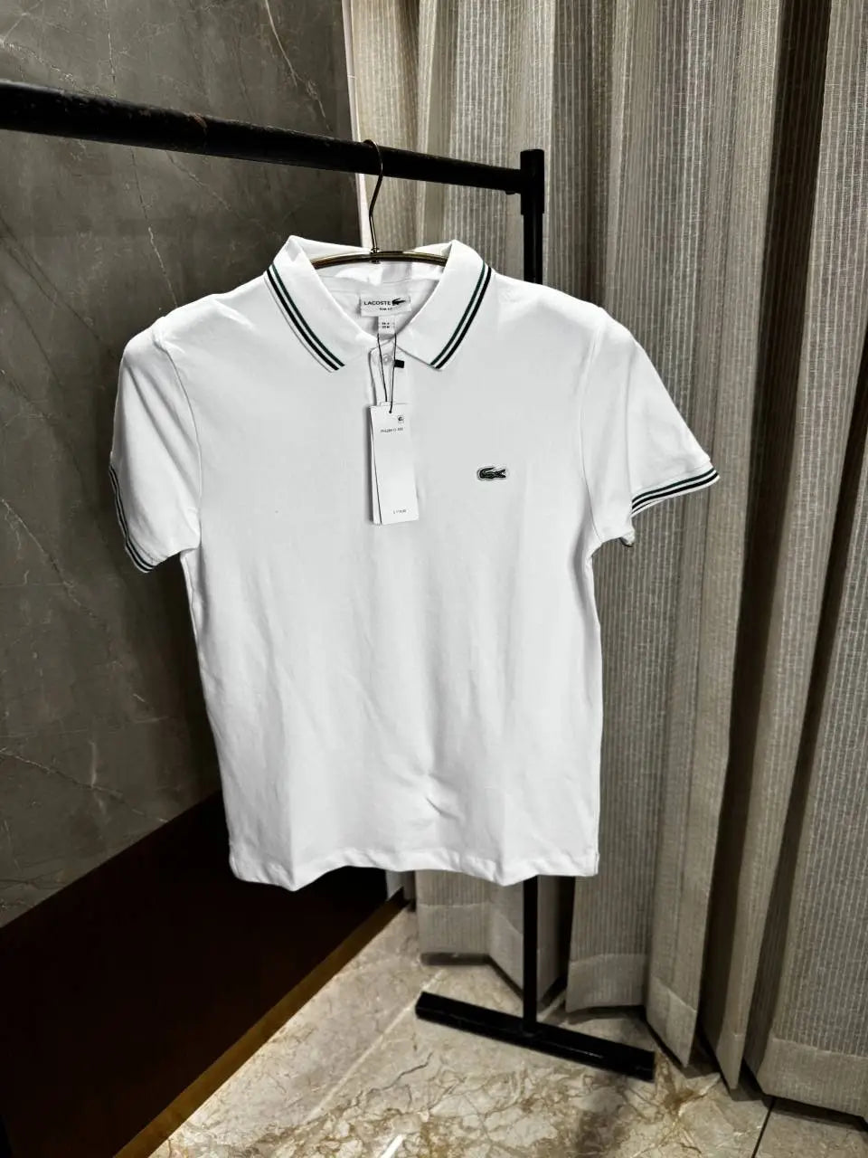 Lacost_e white Polo Tshirt with Brand collar