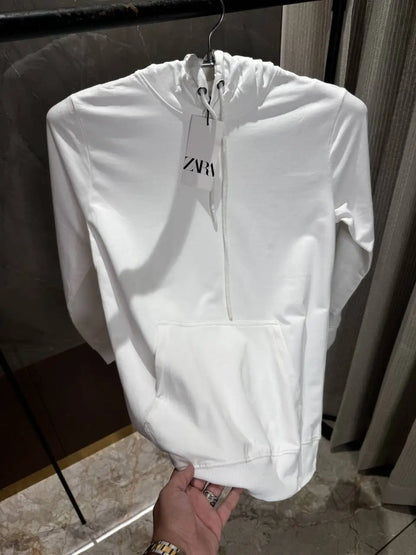 Zar_a Men White Plain Hoodie