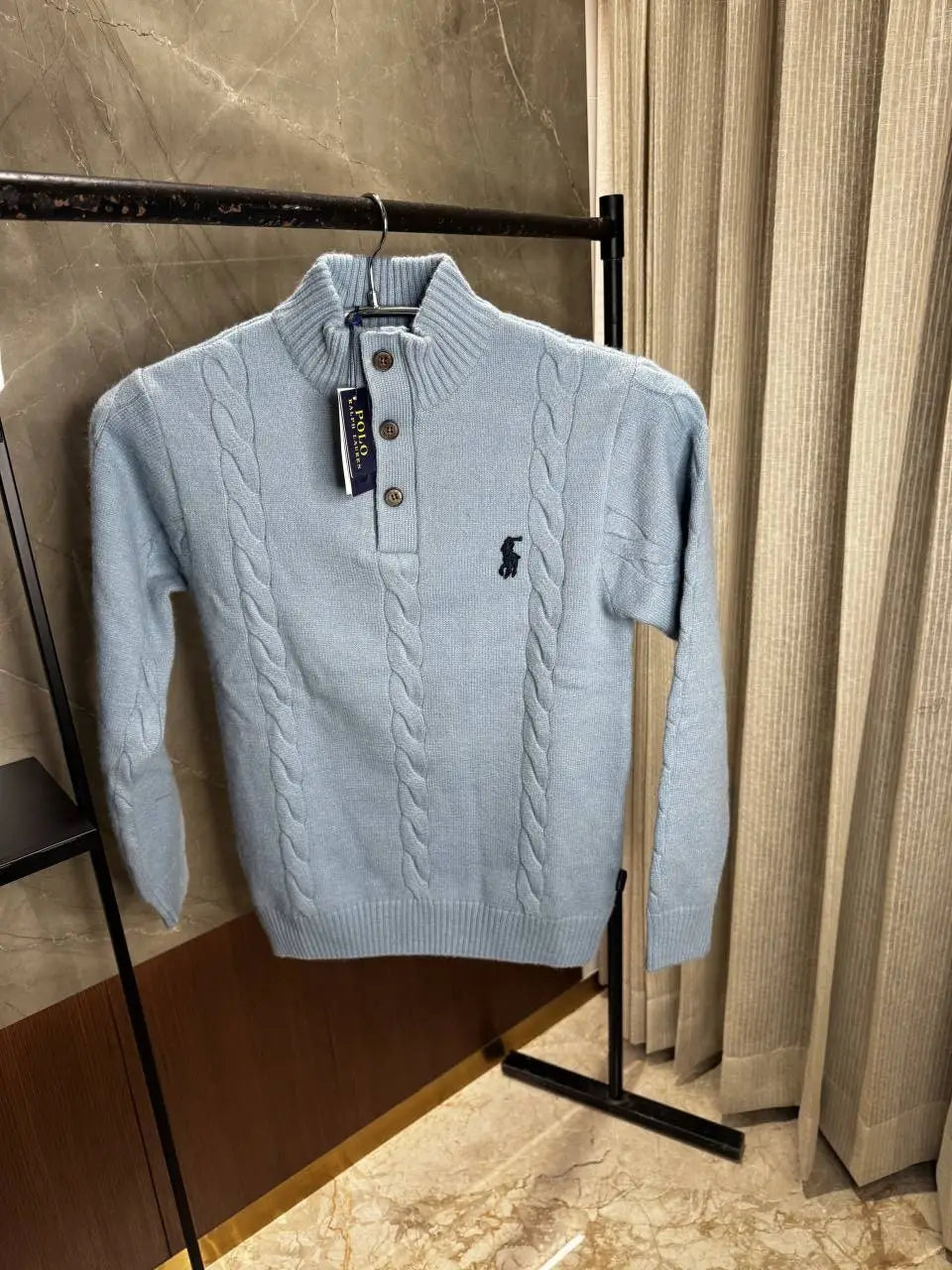 Ralph laure_n Skyblue Full sleeves Knitted Woolen sweatshirt