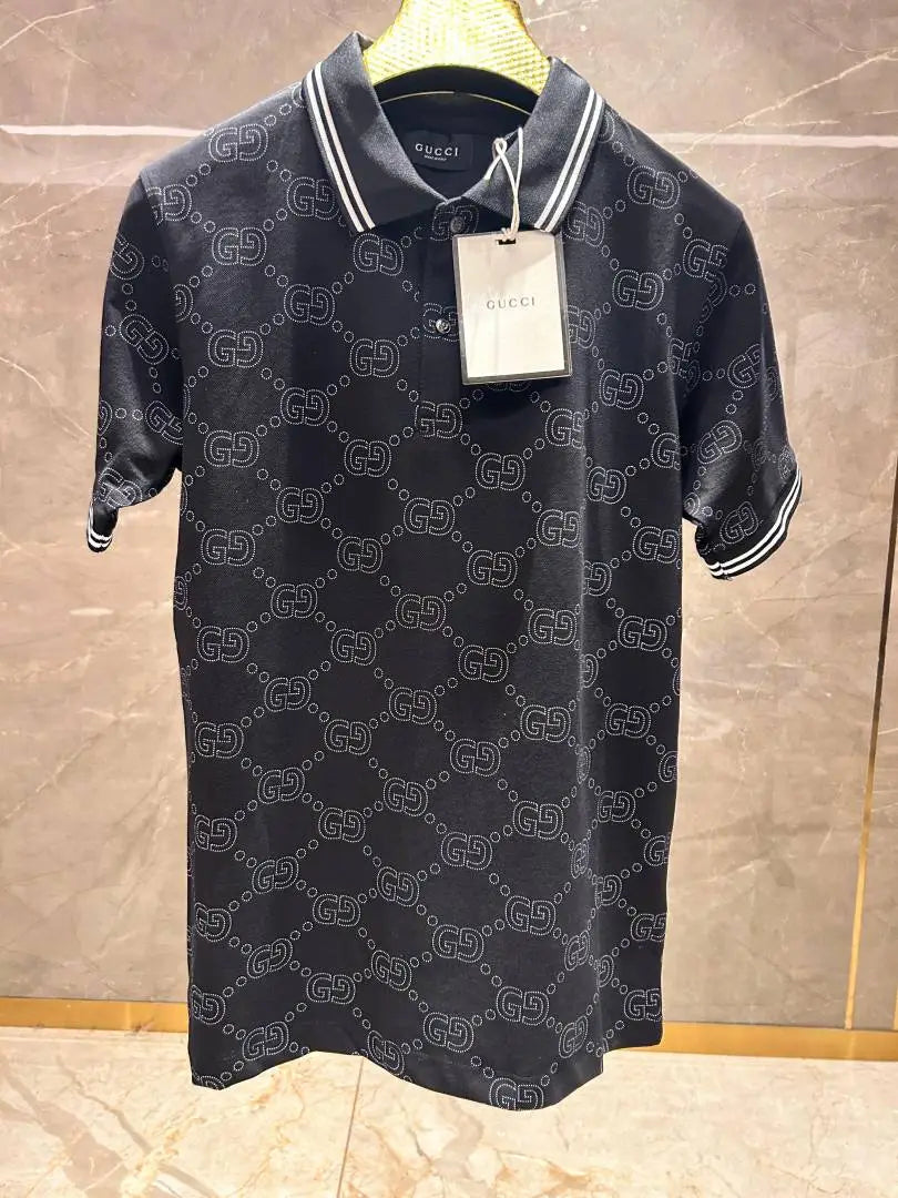GUCC_I BLACK GG PREMIUM FULL PRINTED PREMIUM POLO