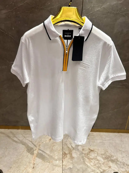 BOSS WHITE YELLOW PREMIUM CHAIN WORK POLO