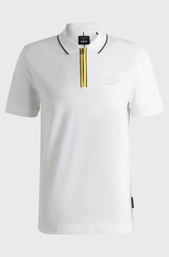 BOSS WHITE YELLOW PREMIUM CHAIN WORK POLO