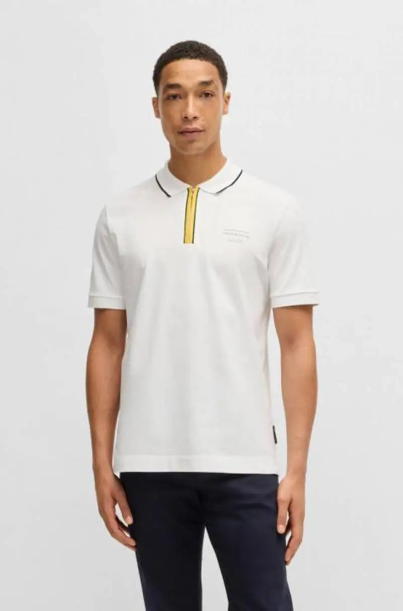 BOSS WHITE YELLOW PREMIUM CHAIN WORK POLO