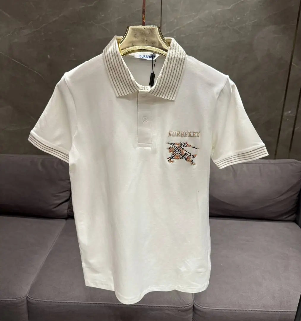 BURBERR_Y WHITE PREMIUM COLLAR IMPORTED POLO