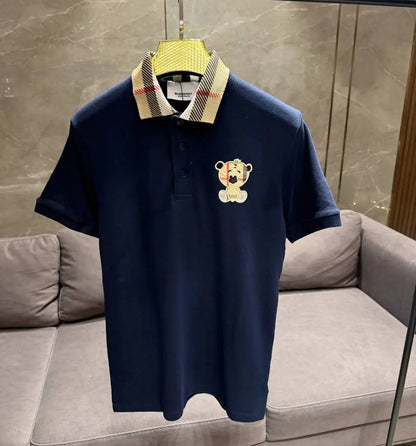 BURBERR_Y NAVY BLUE PREMIUM COLLAR IMPORTED POLO
