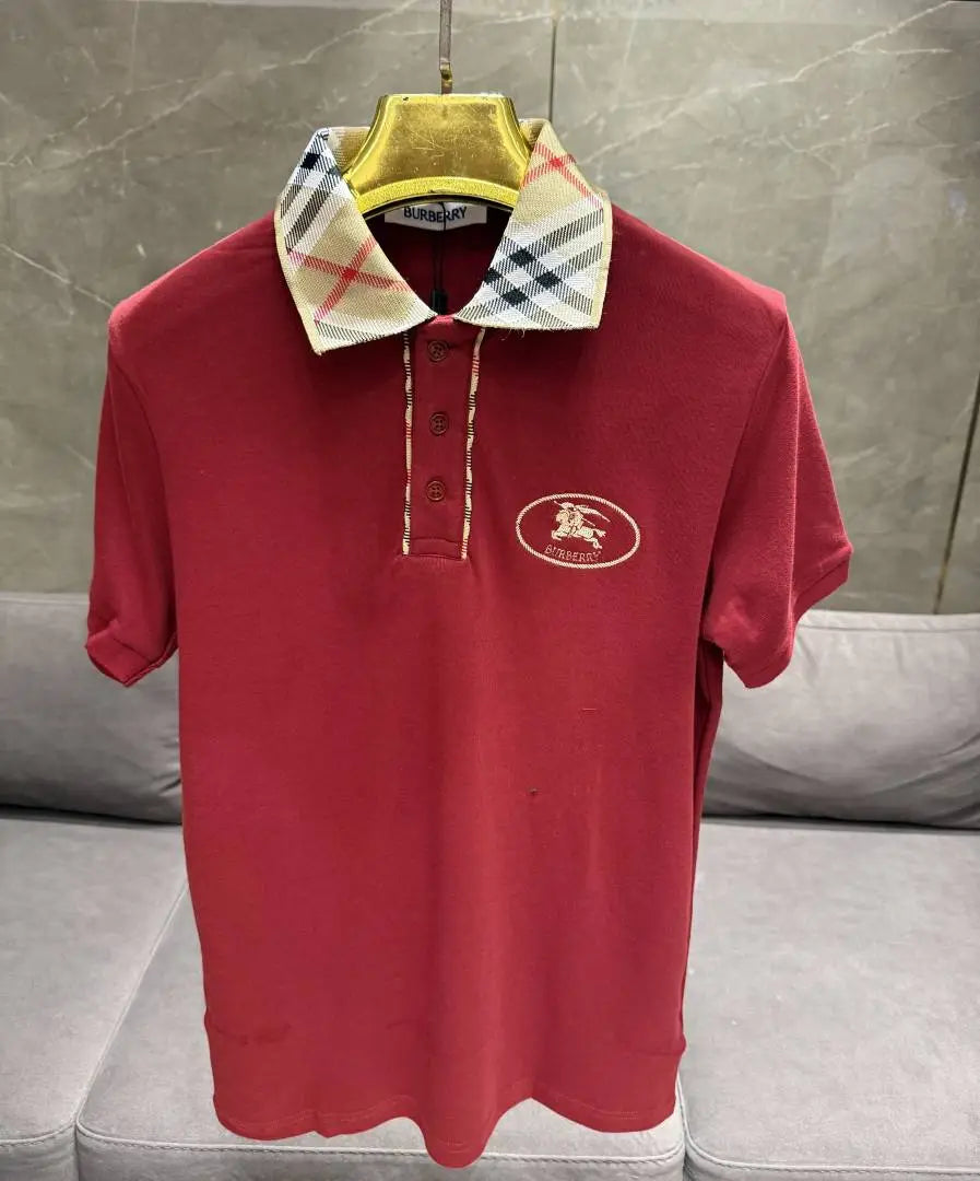 BURBERR_Y RED PREMIUM COLLAR IMPORTED POLO