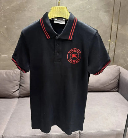 BURBERR_Y BLACK RED PREMIUM COLLAR IMPORTED POLO