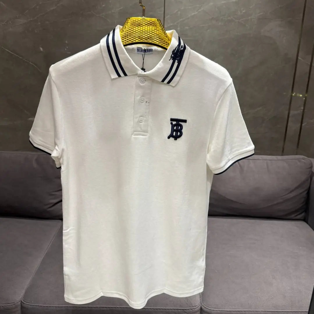 BURBERR_Y WHITE PREMIUM COLLAR IMPORTED POLO