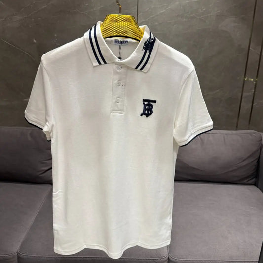 BURBERR_Y WHITE PREMIUM COLLAR IMPORTED POLO
