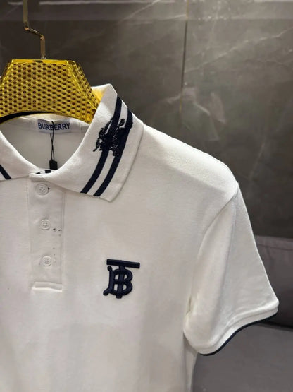 BURBERR_Y WHITE PREMIUM COLLAR IMPORTED POLO
