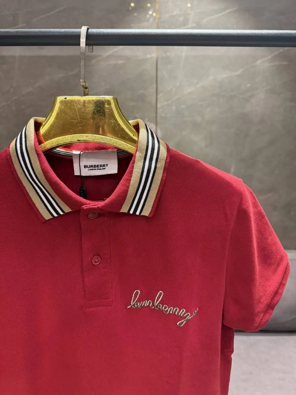 BURBERR_Y RED PREMIUM COLLAR IMPORTED POLO