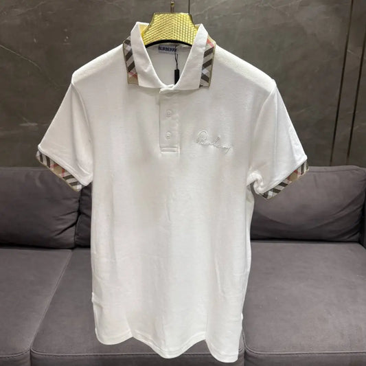 BURBERR_Y WHITE PREMIUM COLLAR IMPORTED POLO