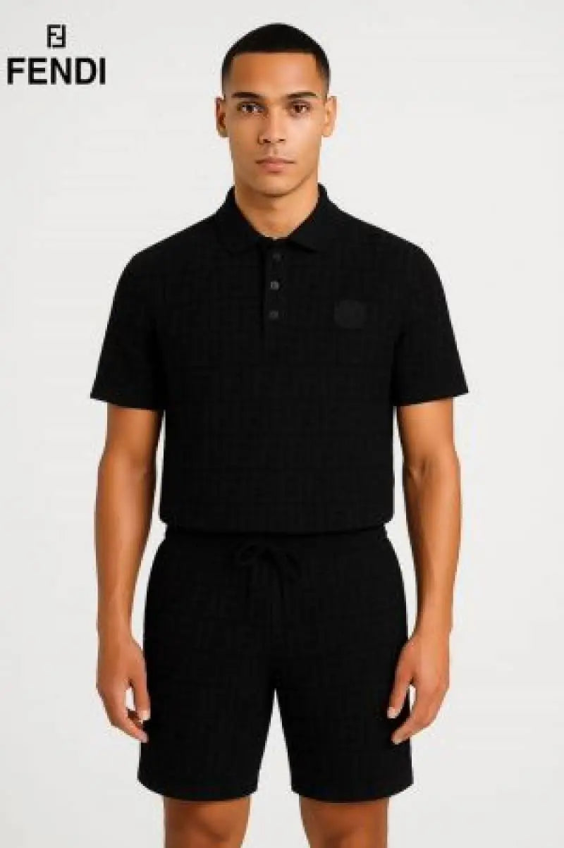 FEND_I BLACK CO ORD SET PREMIUM MONOGRAM TSHIRT SHORTS