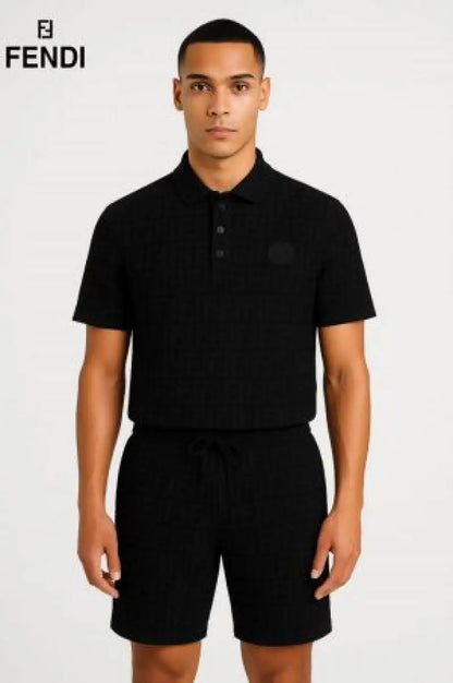 FEND_I BLACK CO ORD SET PREMIUM MONOGRAM TSHIRT SHORTS