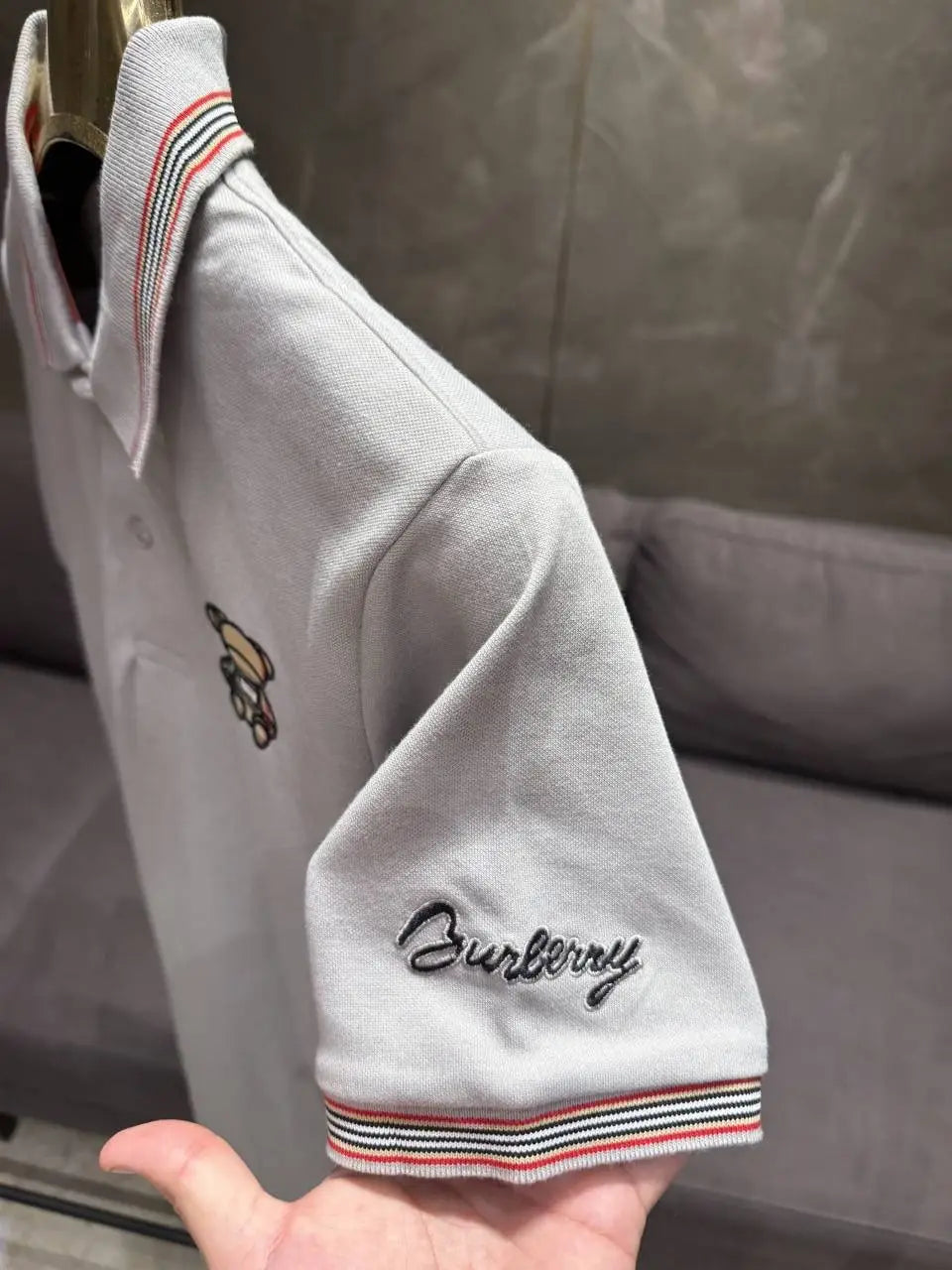 BURBERR_Y GREY PREMIUM COLLAR IMPORTED POLO
