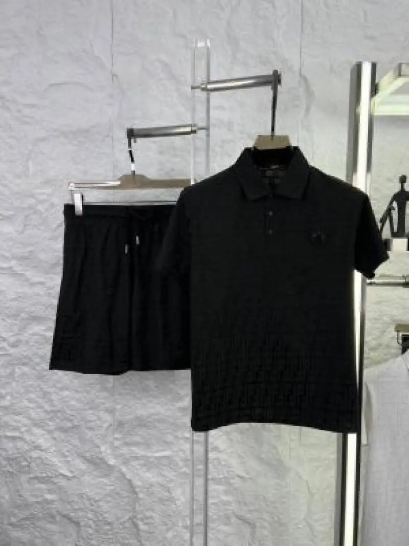 FEND_I BLACK CO ORD SET PREMIUM MONOGRAM TSHIRT SHORTS