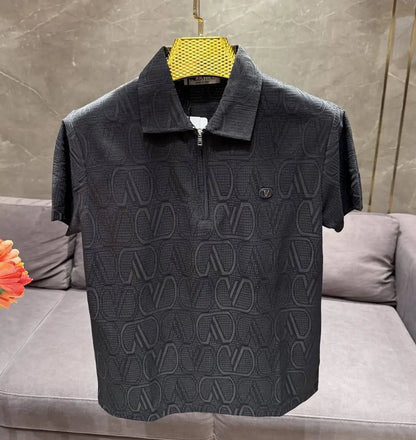 VALENTIN_O PREMIUM BLACK FABRIC FULL FRONT BACK POLO