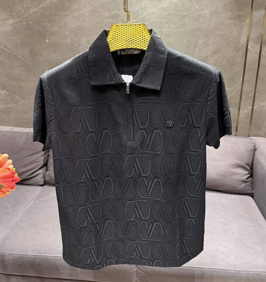 VALENTIN_O PREMIUM BLACK FABRIC FULL FRONT BACK POLO