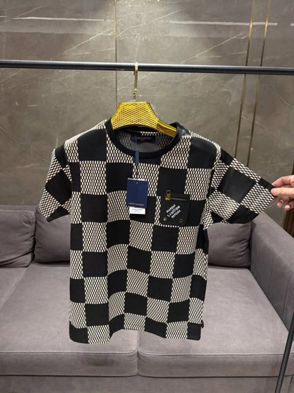 LOUIS VUITTO_N BLACK CHECKS PREMIUM LEATHER TSHIRT