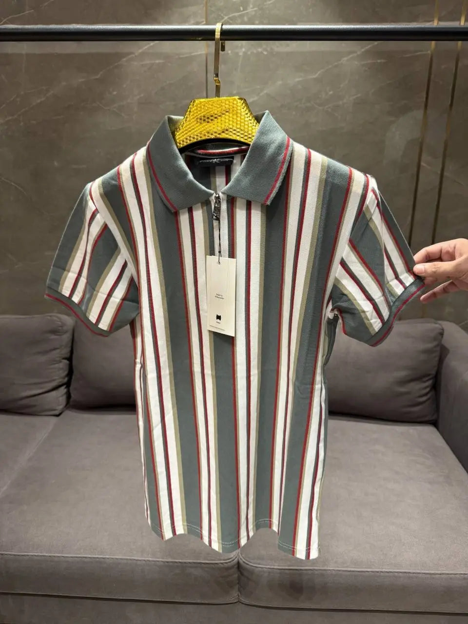 CALVIN KLEI_N GREEN PREMIUM FABRIC ZIP WORK POLO