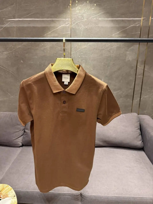 CALVIN KLEI_N COFFEE BROWN PREMIUM FABRIC COLLAR WORK POLO