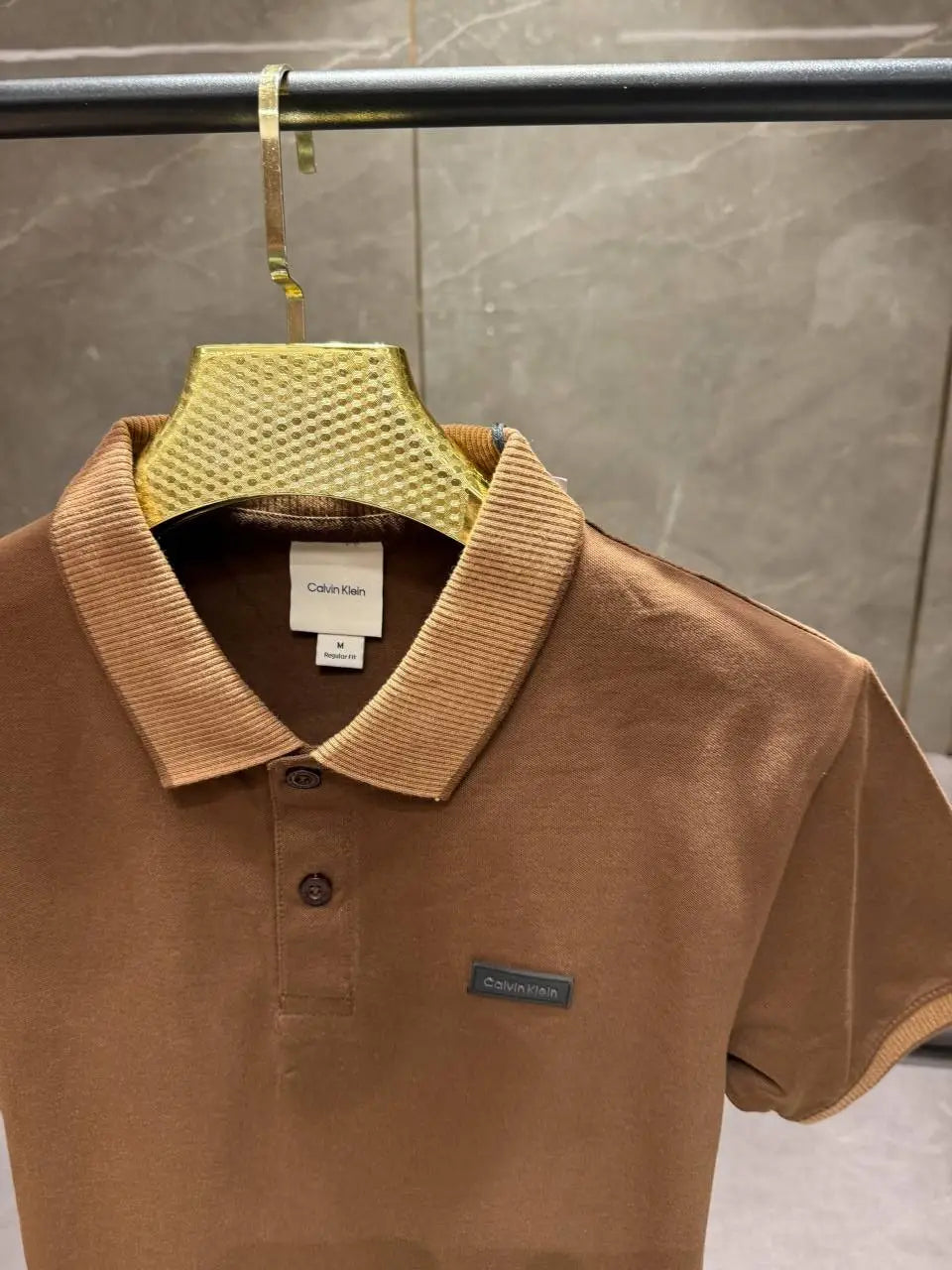CALVIN KLEI_N COFFEE BROWN PREMIUM FABRIC COLLAR WORK POLO