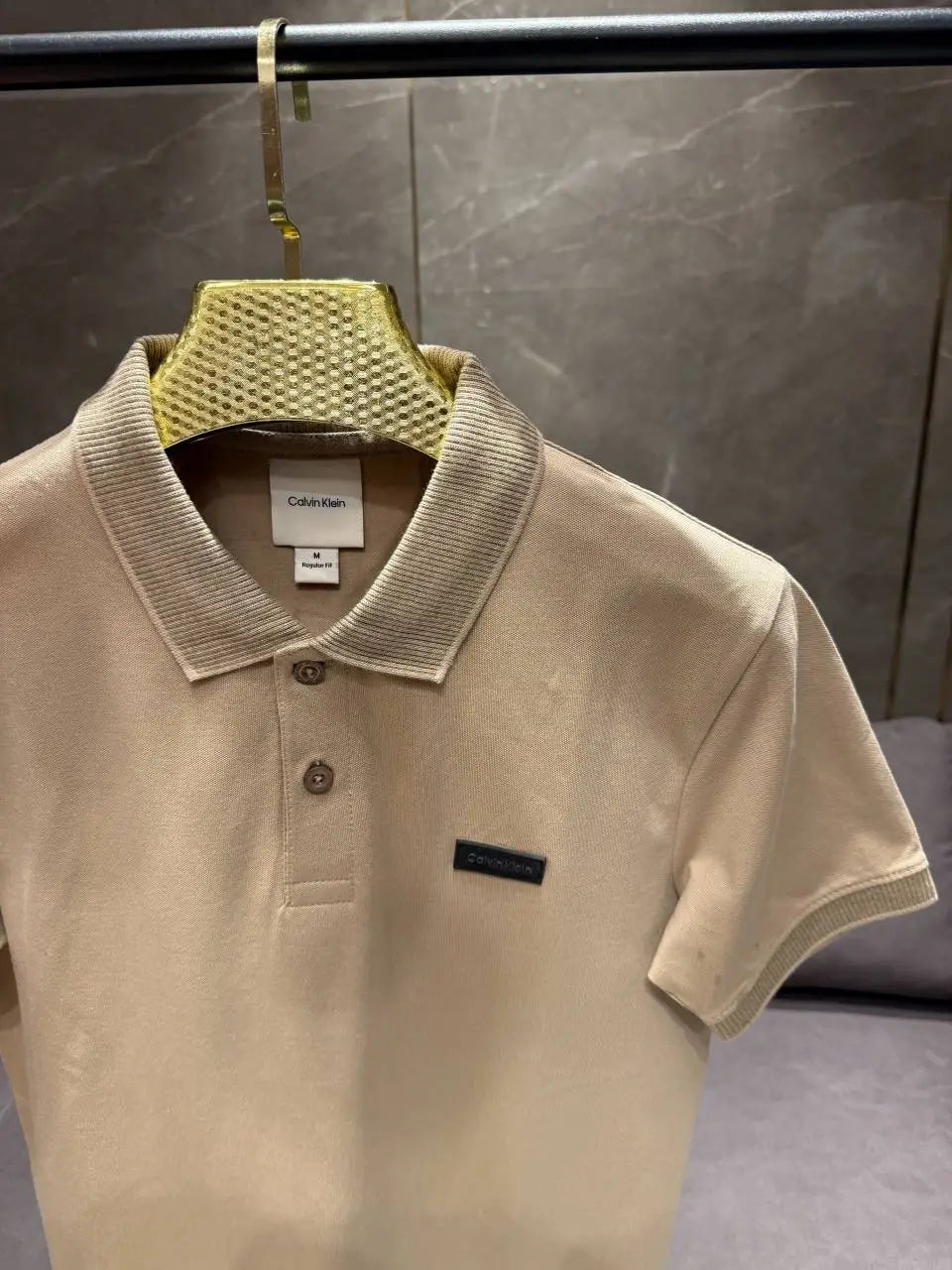 CALVIN KLEI_N BEIGE PREMIUM FABRIC COLLAR WORK POLO