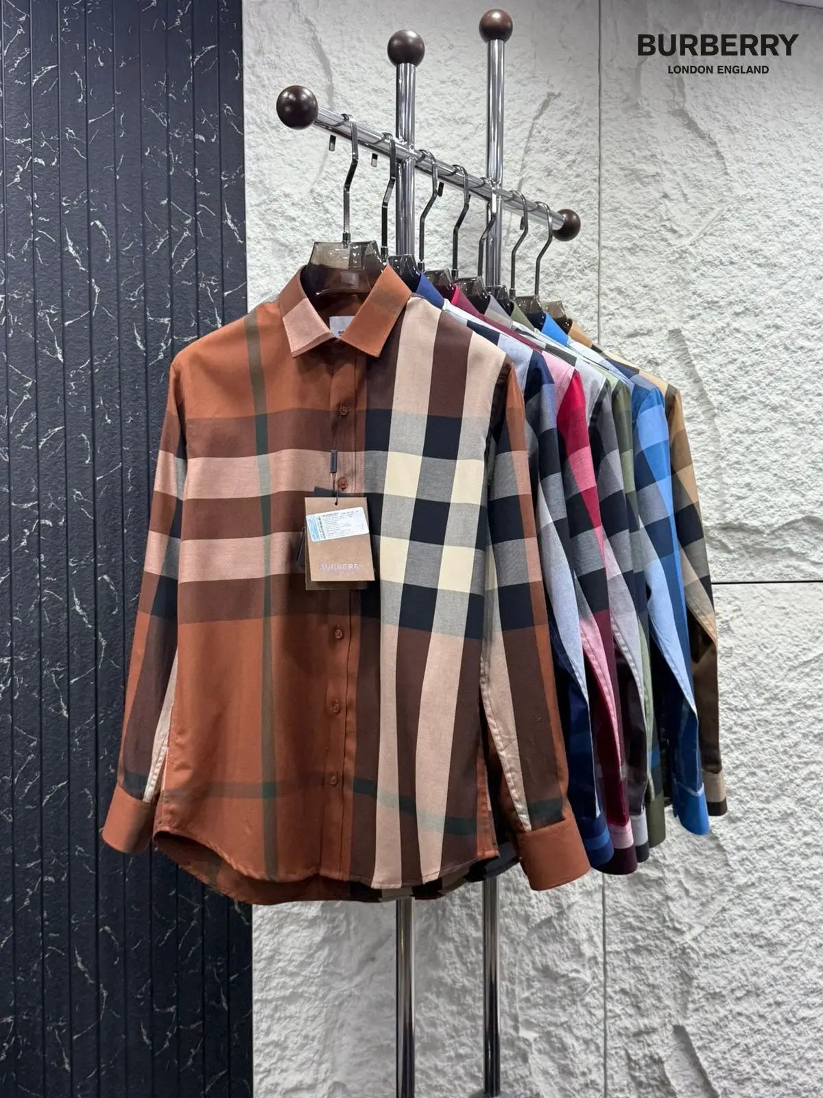 Burberr y 5 Navy Blue Checks Premium Shirt With Original Bo_X Packing