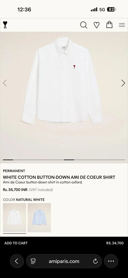 Ami Paris White Embroidry Logo Premium Shirt