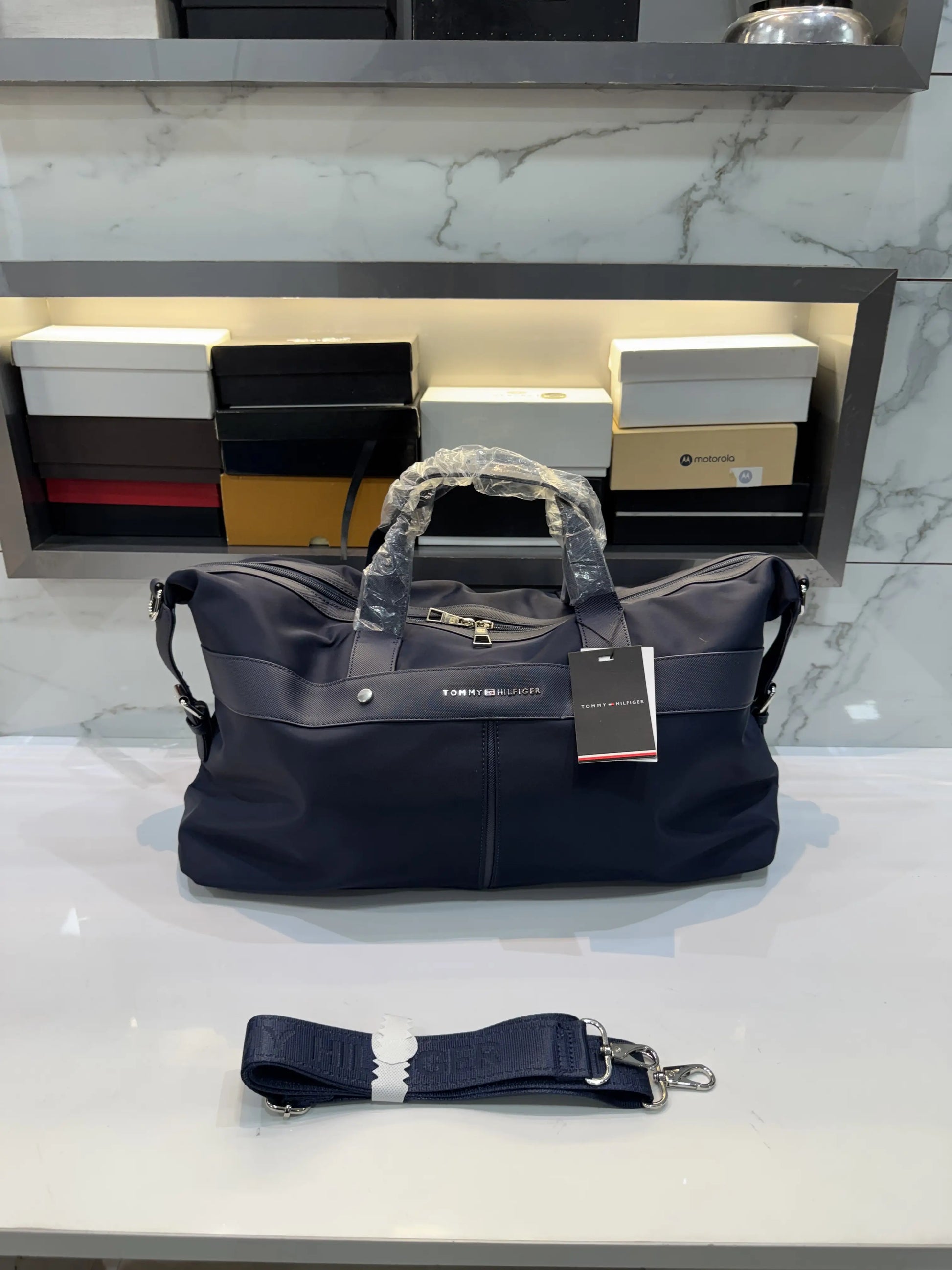 Tommy  Hilfiger Navy Blue Beige Lu_xury Duffel Bag