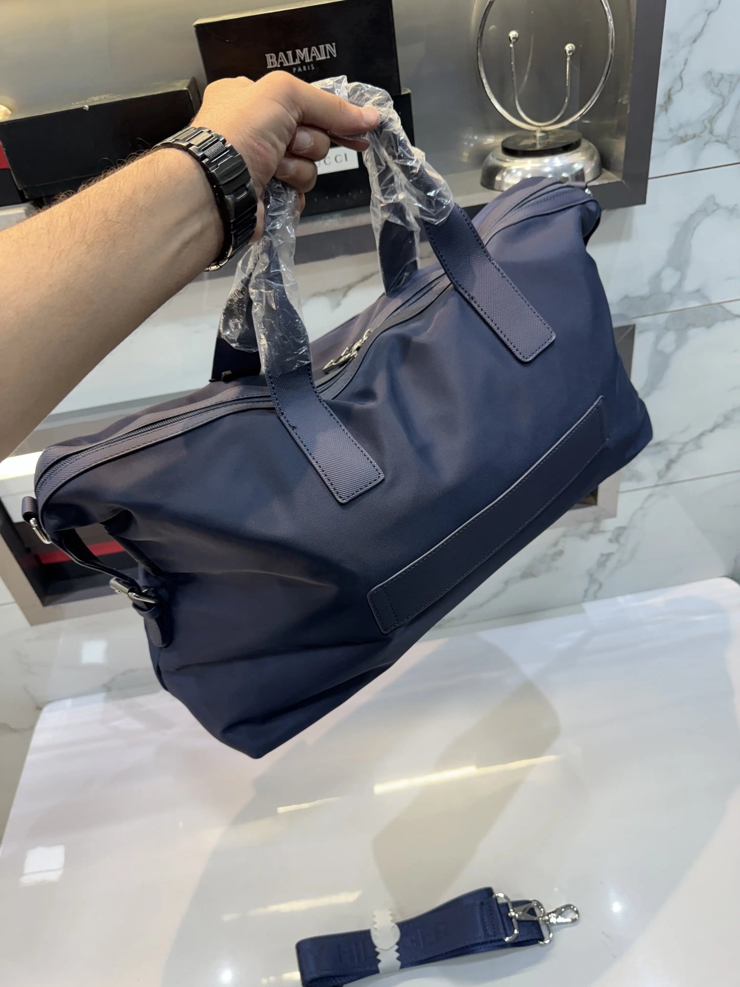Tommy  Hilfiger Navy Blue Beige Lu_xury Duffel Bag