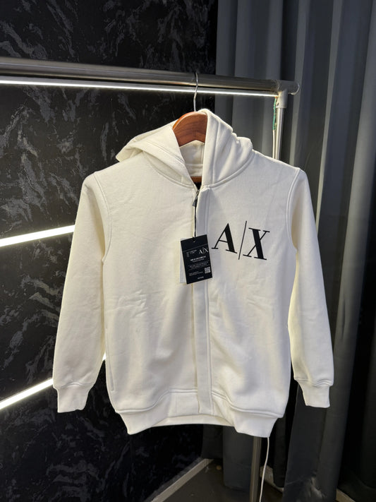 Arman i Exchang e Zipper Pull Over Hoodie (White)